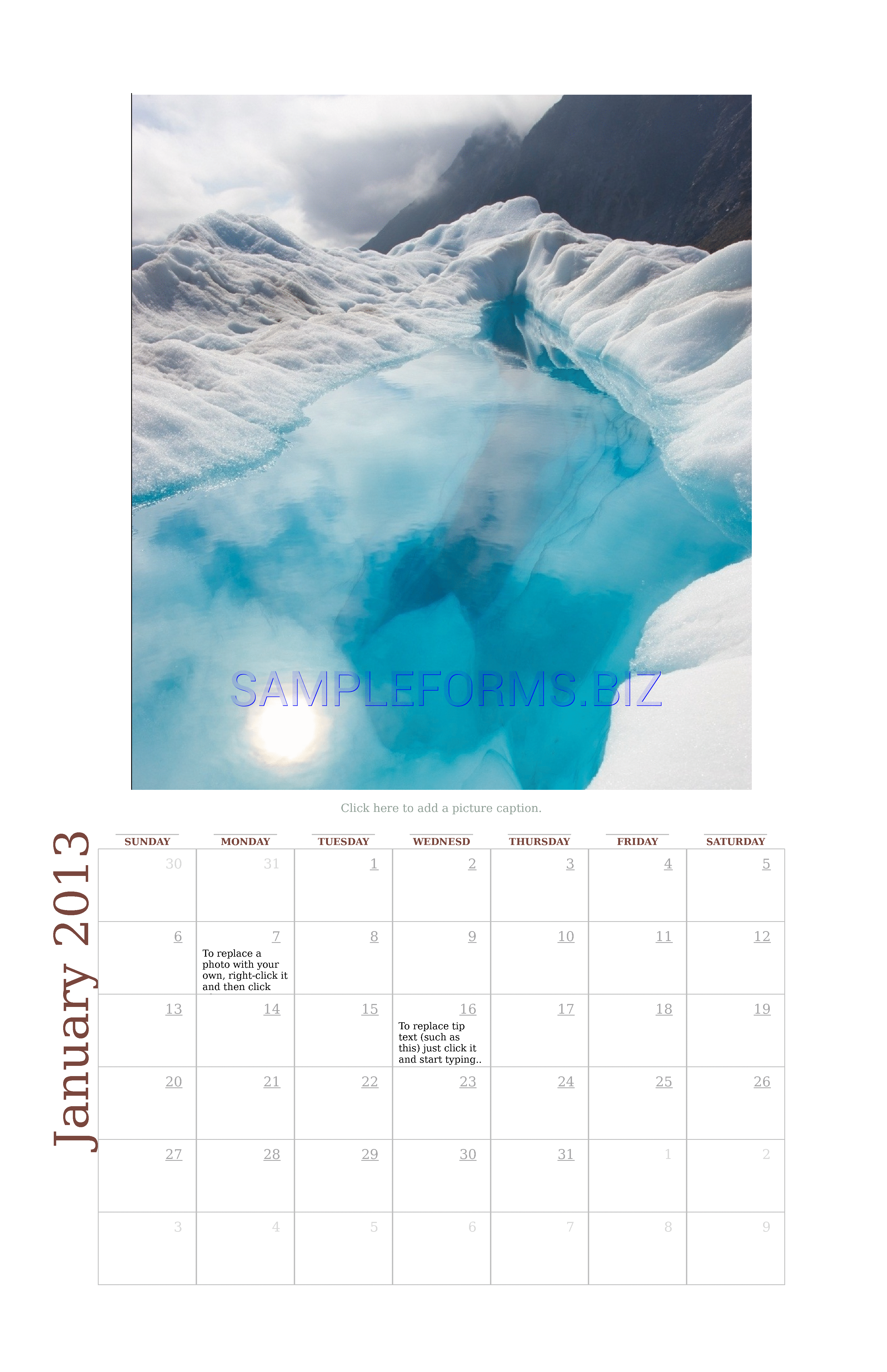 Preview free downloadable Photo Calendar Template 2 in PDF (page 1)